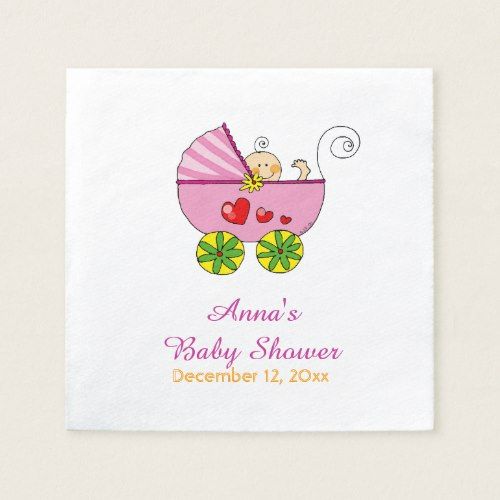 Cute Baby Girl Pink Pram Baby Shower Paper Napkin Baby Shower Napkins Twins Baby Shower Baby Shower Paper