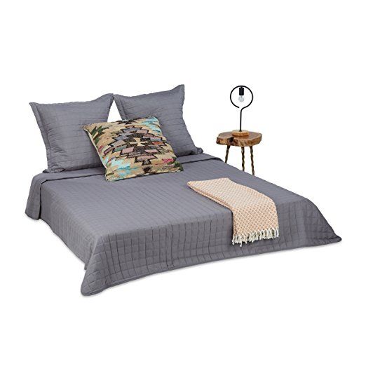 Relaxdays Tagesdecke Set Bettüberwurf Gesteppt 220 X 240 Cm Und 2 Kissenbezüge 80 X 80 Cm Kuscheldecke Waschbar Grau Tagesdecke Bettüberwurf Bettdeckenbezug