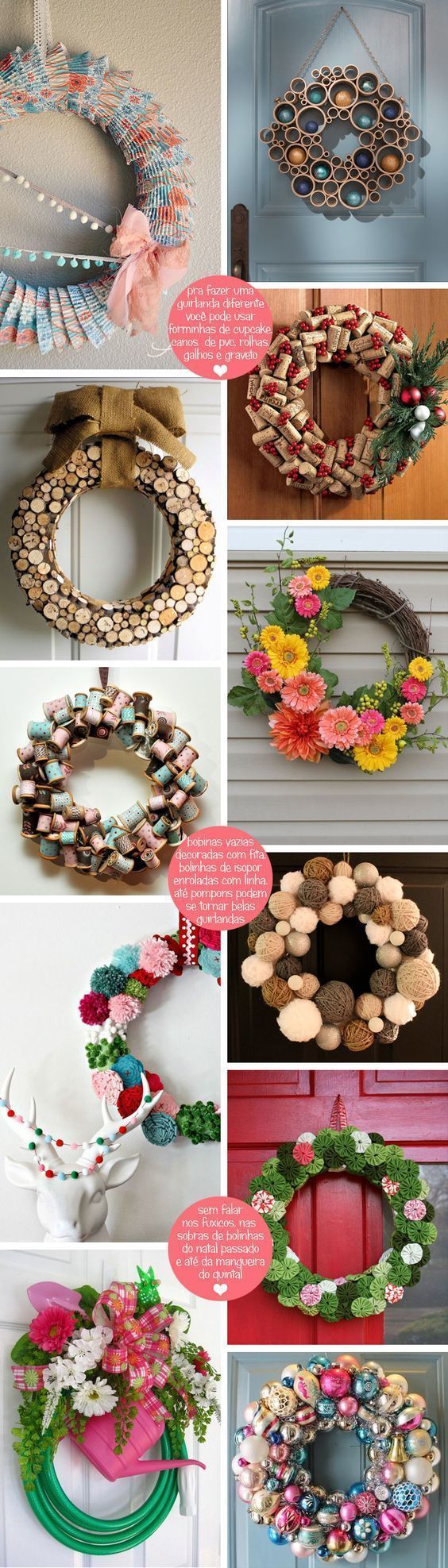 DIY - Faça Você Mesmo - GUIRLANDAS DE NATAL: Que tal fazer sua própria guirlanda de Natal? Aqui temos alguns exemplos mas o legal mesmo é fazer temas que mais tenham a ver com você! Divirta-se!