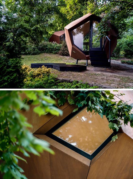A Small Geometric Wood Cabin Was Designed As A Backyard Home Office