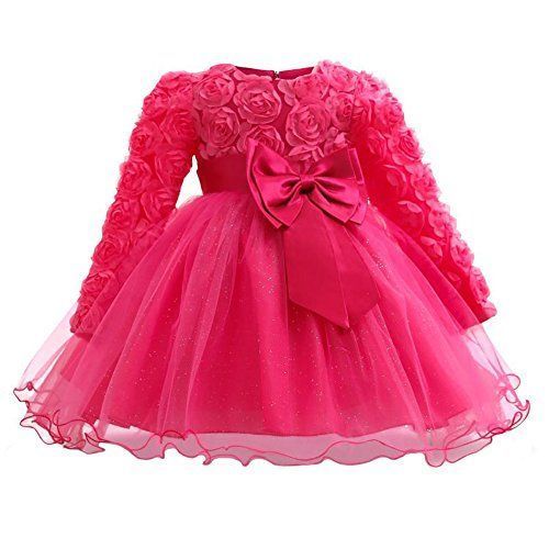 Myosotis510 Girls Lace Princess Wedding Baptism Dress Long Sleeve Formal Party Wear for Toddler Baby Girl