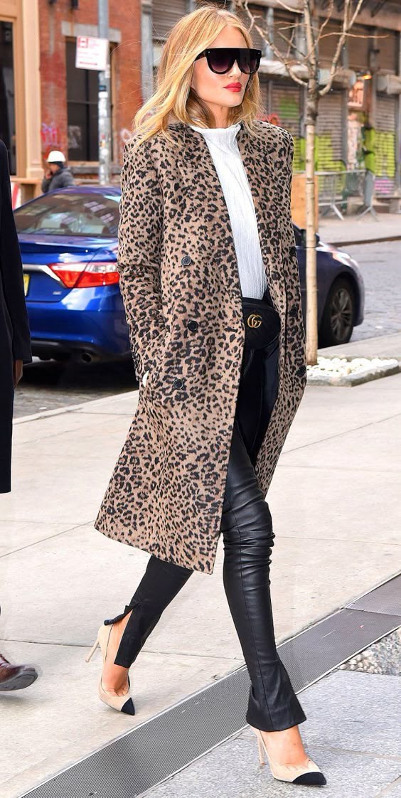 Affordable Celebrity Outfits: Looks for Less - Rosie Huntington Whiteley in a leopard coat