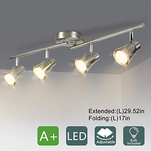 Dllt 4 Light Led Track Lighting Kit Flush Mount Spotlight Ceiling Directional Farmhouse Hallway Fixtures Kitchen Lights Dllt 4 Light Led Track Lighting Kit, Brushed Nickel Kitchen Track Lighting