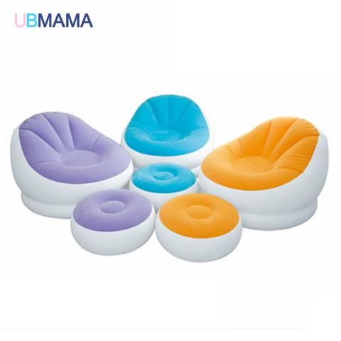 2pcs Set Modern Double Seat Inflatable Sofa Leisure Living Room Furniture Comfortable Flocking Pvc Loun Inflatable Furniture Chaise Lounge Chair Bean Bag Chair