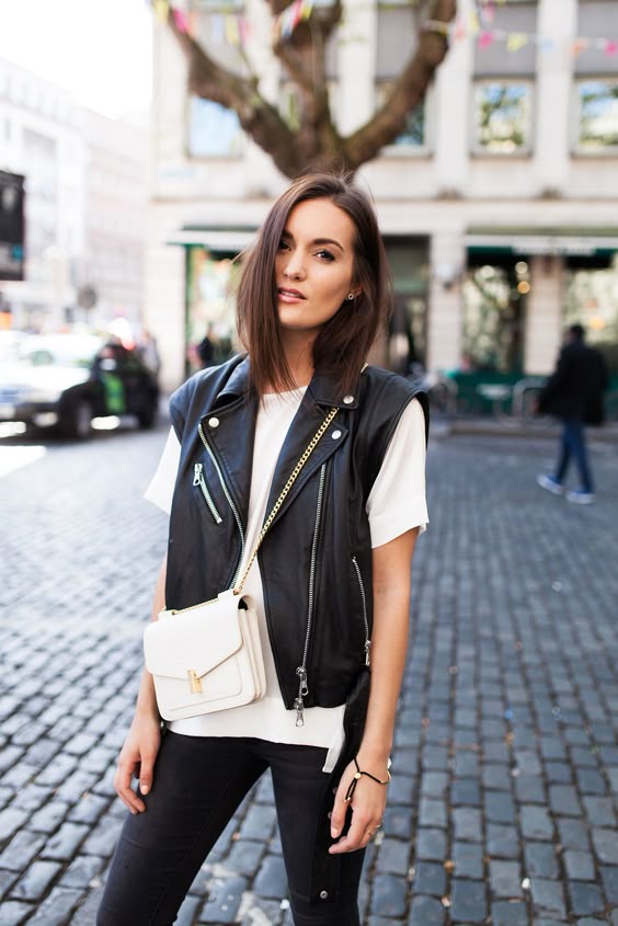 Black Leather Vest Women Outfit