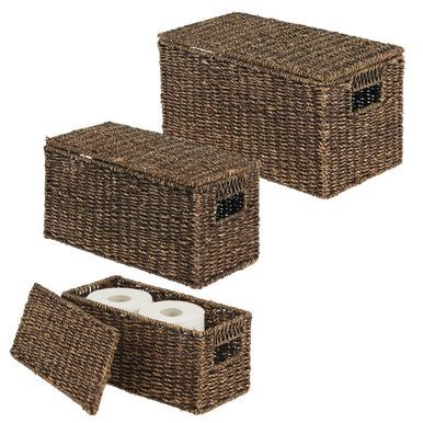 Ottoman/Organiser Chest w/Hinged Lid Bedroom/Lounge Storage Box Case VonHaus Set of 3 Wicker Storage Trunks 1 Large Chest & 2 Cube Containers Ottoman/Organiser Chest w/Hinged Lid Bedroom/Lounge Storage Box Case VonHaus Set of 3 Wicker Storage Trunks 1 Large Chest & 2 Cube Containers