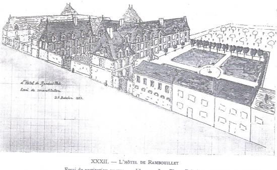 Vivonne et Rambouillet. - 3) HÔTEL DE RAMBOUILLET: Elle n'hésita pas à faire reconstruire l'hôtel de son père, Jean de Vivonne, Jean de Vivonne, marquis de Pisani, sur des plans dessinés par elle-même, pour qu'il comporte des pièces adaptées aux réceptions, en particulier une enfilade de salons communicants dans le style italien.