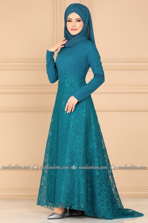 Modaselvim Abiye Dantelli Kuyruklu Abiye 5052ay342 Petrol Fashion Fashion Dresses Dresses