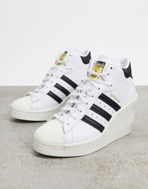 Adidas Originals Superstar 80s Heeled Sneakers In White And Black Asos Trainer Heels Sneaker Heels Adidas Originals