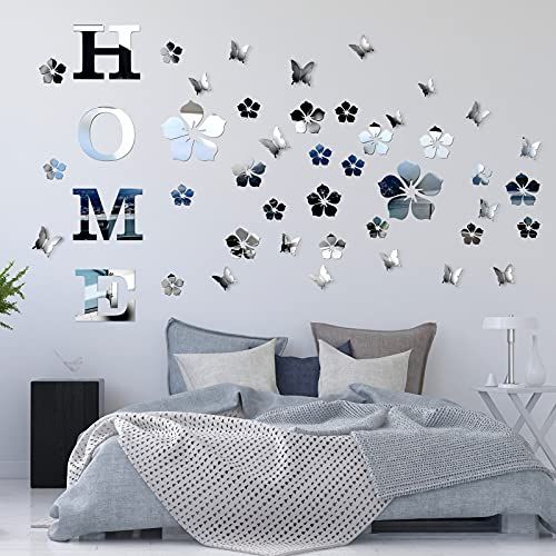 34 Pieces Home Letters Sticker 3D Acrylic Mirror Wall Stickers DIY Mirror Butterfly Combination Decors Removable Flowers Mirror Wall Decal for Home Decoration Office Living Room Silver 34 Pieces Home Letters Sticker 3D Acrylic Mirror Wall Stickers DIY Mirror Butterfly Combination Decors Removable Flowers Mirror Wall Decal for Home Decoration Office Living Room Silver