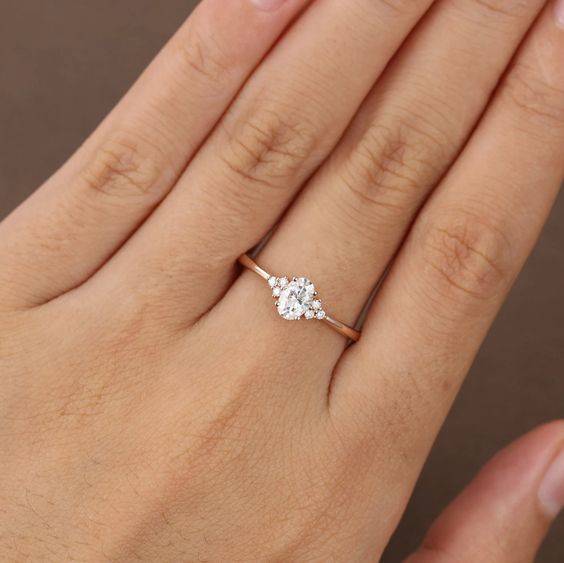 Oval Cut Moissanite Engagement Ring Rose Gold Diamond Cluster - Etsy