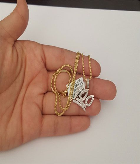 10k Yellow Gold 100 Emoji Sign Diamond Pendant Charm 18 Inch Franko Chain Men By Rg D Chains For With - 100 Emoji Diamond Pendant