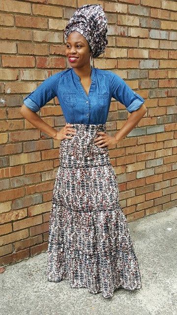 Brown Black and Off White Full SKirt-DP3770SK draw strings head wrap sold separately