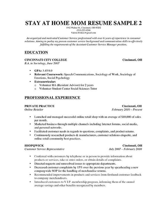 A Stay at Home Mom resume sample for parents with only a little - example resume experience A Stay at Home Mom resume sample for parents with only a little - example resume experience