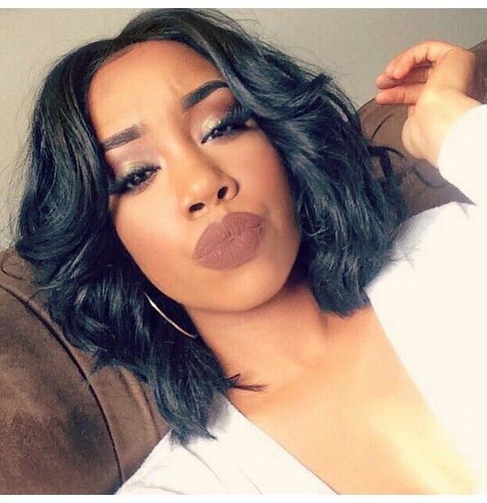 Short Bob Lace Front Wigs With Bangs Natural Wavy Human Hair Full Lace Wigs Remy