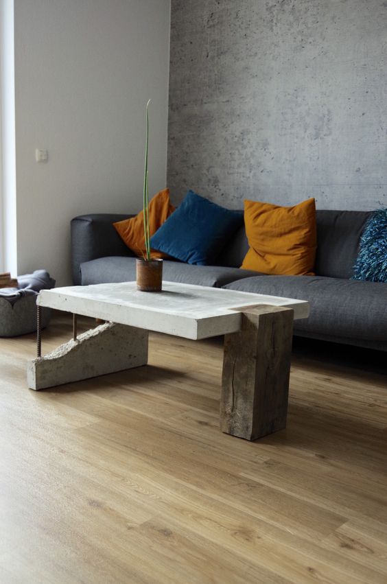 concrete coffee table a combination of wood - concrete and steel