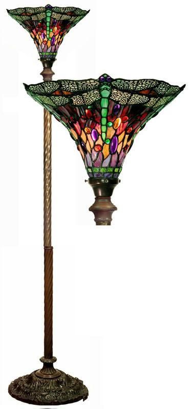 Tiffany Style Dragonfly Red Purple Torchiere Lamp By Warehouse Dragonfly Red Purple Torchiere Lamp