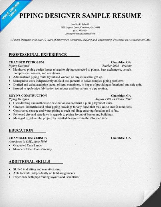 Piping Designer Resume Template (resumecompanion) Resume - cad specialist sample resume Piping Designer Resume Template (resumecompanion) Resume - cad specialist sample resume