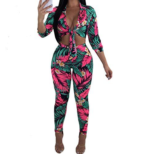 Abetteric Womens Fashion 2-Piece Print Crop Tops Wide Legs Playsuit Abetteric Womens Fashion 2-Piece Print Crop Tops Wide Legs Playsuit