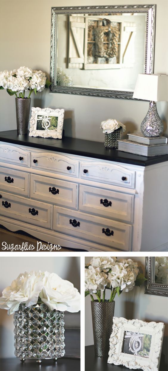 Love these colors with the silver detailed mirror above