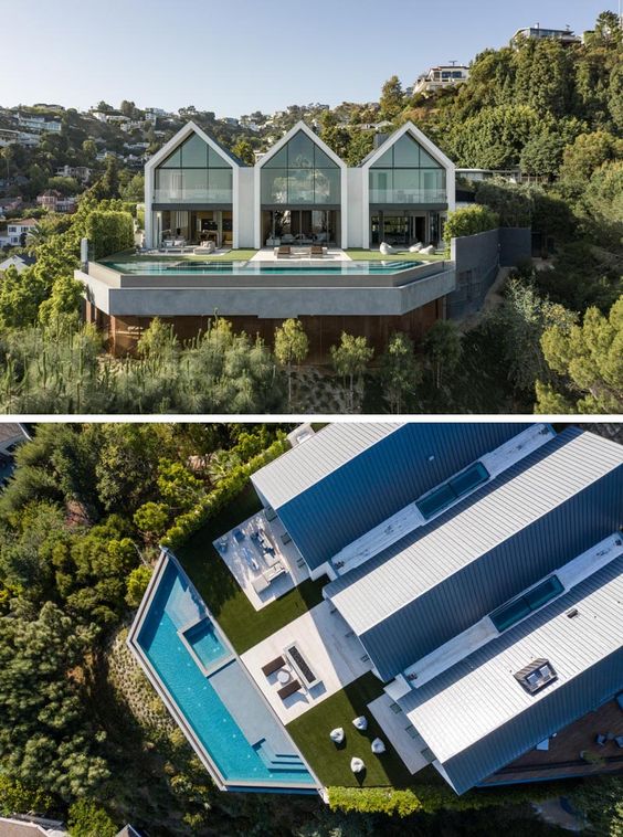The Triple Roof Peaks On This House Are A Striking Addition To This Hillside In California