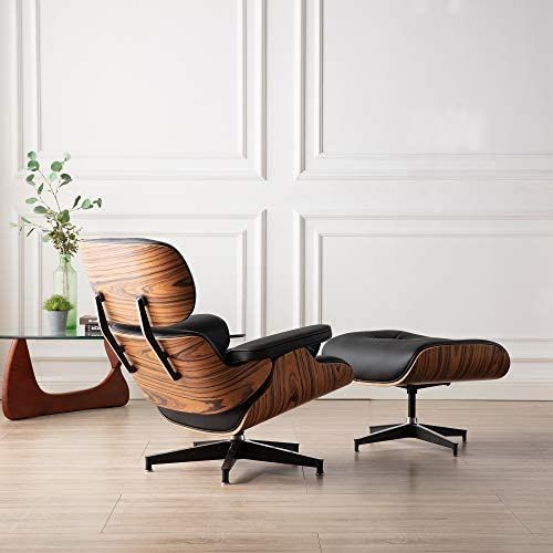 Study Top Grain Leather Palisander Wood Heavy Duty Base Support for Living Room Office Mid Century Lounge Chair and Ottoman Lounge Expanded Size Classic Modern Chair