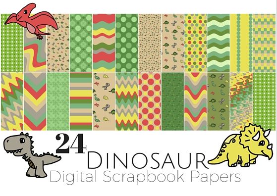 printable digital paper pack Roarsome dinosaurs