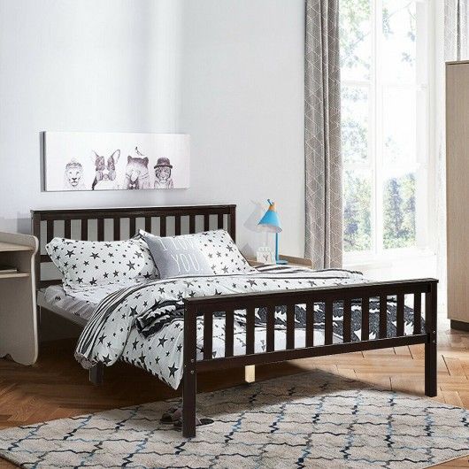 Wood Bed Frame Wood Slats Support Platform Full Size In 2021 Wood Bed Frame Solid Wood Platform Bed Wood Platform Bed