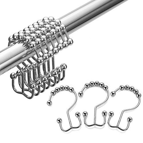 Maytex Metal Double Roller Set 12 Glide Shower Curtain Ring//Hooks Brushed Nickel
