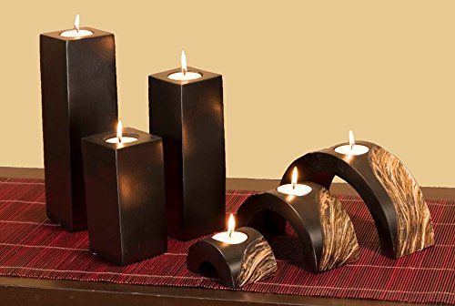 Green Floral Crafts Set Of 6 Black Gold Wave Mango Wood Candle Holders Read More At The Image Link T Wood Candle Holders Candle Holders Candle Holder Set