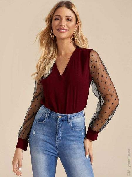 Blusa De Mujer De Manga Larga Con Cuello En V Estampado Cami Blusa De Mujer De Manga Larga Con Cuello En V Estampado Cami