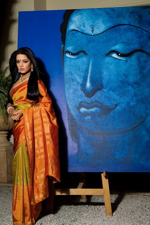Achieve #Nirvana in the perfect #SouthSilk just like Celina Jaitly Jashn collection in a Saffron & Henna Green south silk #Saree. #CelinaJaitly #Celina #Jaitly #Jaitley #Bollywood #Beauty #Stunning #Indian