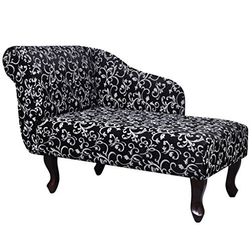 vidaXL Chaise Longue Motif Floral Tissu Noir Blanc Salon vidaXL Chaise Longue Motif Floral Tissu Noir Blanc Salon