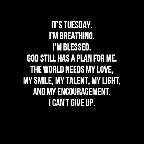 it's Tuesday. SO IT SHOULD BE TUESDAY EVERY DAY. AS THE WORLD NEEDS US FOR AS LONG AS HE NEEDS US