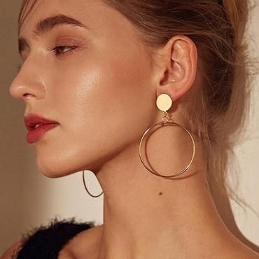 1 Pair Women Gold Silver Plated Round Circle Ear Stud Earrings Statement Jewelry