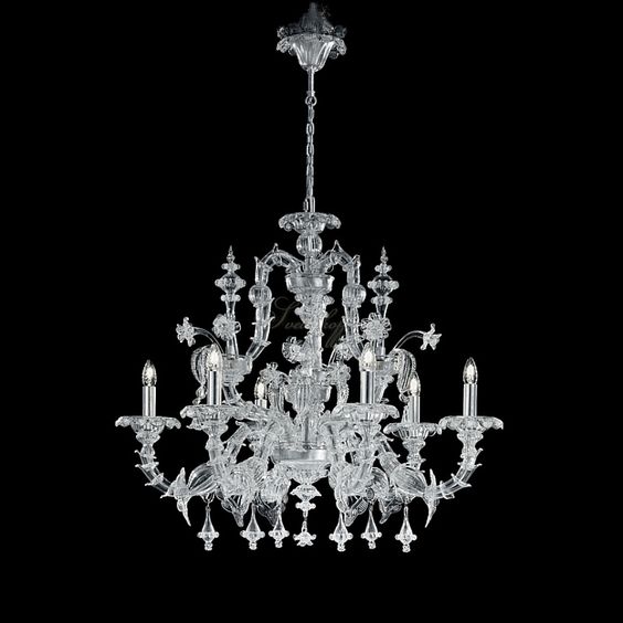 Venetian chandelier gold metal structure, clear crystal drops, damask gold shade, floral motifs Venetian chandelier gold metal structure, clear crystal drops, damask gold shade, floral motifs