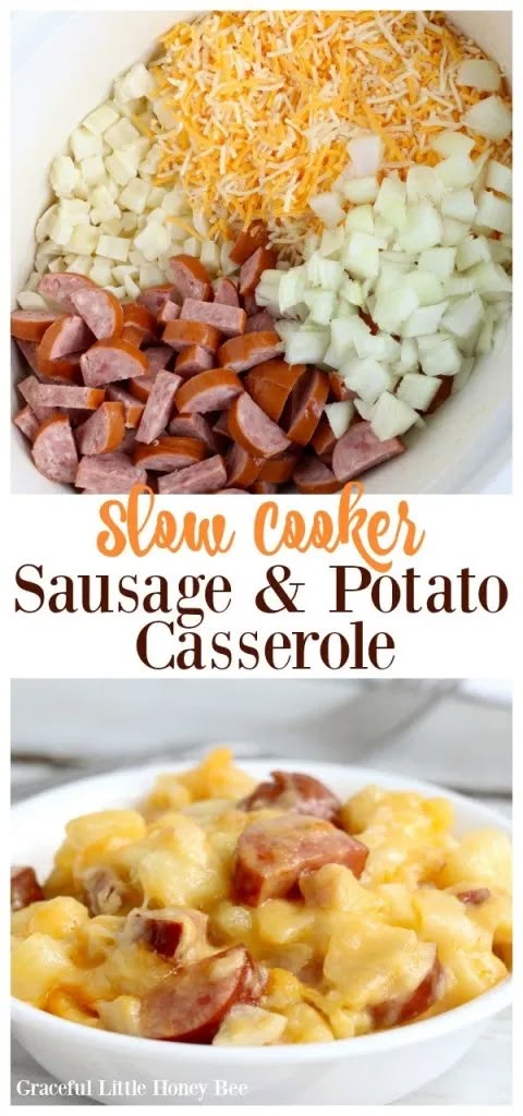 Slow Cooker Sausage and Potato Casserole - Graceful Little Honey Bee
