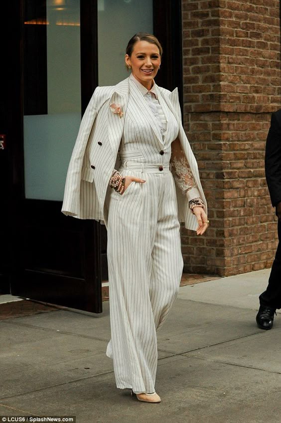 Blake Lively channels Elvis in all-white suit as she steps out in NYC