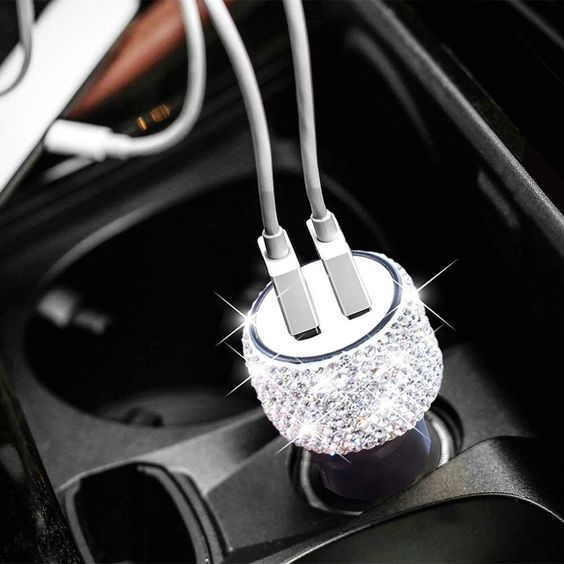 Bling Dual USB Car Charger Rhinestones Crystal Handmade