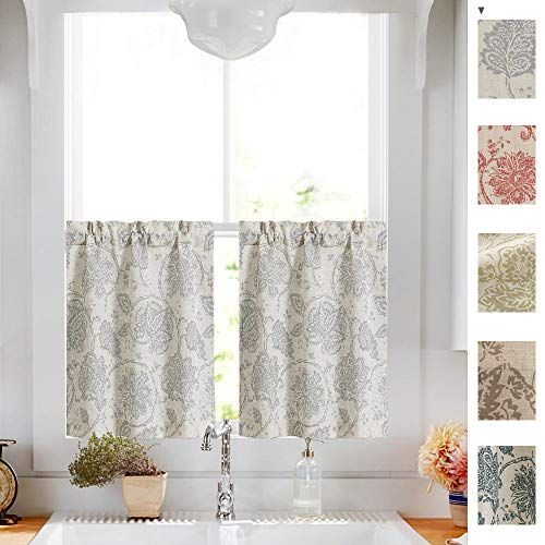Floral Printed Tier Curtains for Kitchen Linen Textured Vintage Floral Printed Tier Curtains for Kitchen Linen Textured Vintage
