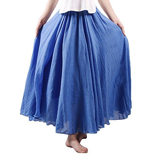 Asher Womens Bohemian Style Elastic Waist Band Cotton Linen Long Maxi Skirt Dress Waist 23.0-35.0