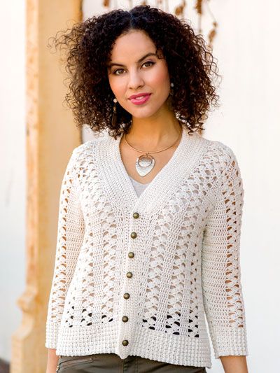 Crocus Lace Cardigan crochet pattern featured in Season 10 of Knit