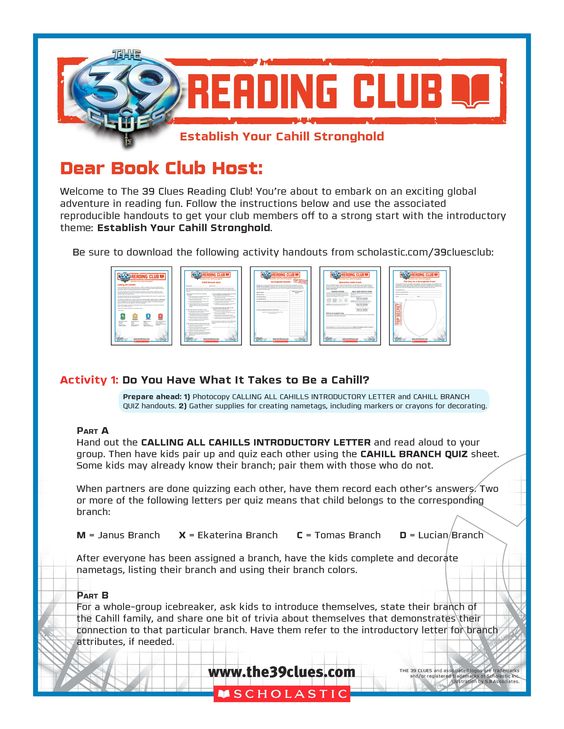 First The 39 Clues Reading Club meeting activitiesu2014ESTABLISH YOUR - introductory letter First The 39 Clues Reading Club meeting activitiesu2014ESTABLISH YOUR - introductory letter