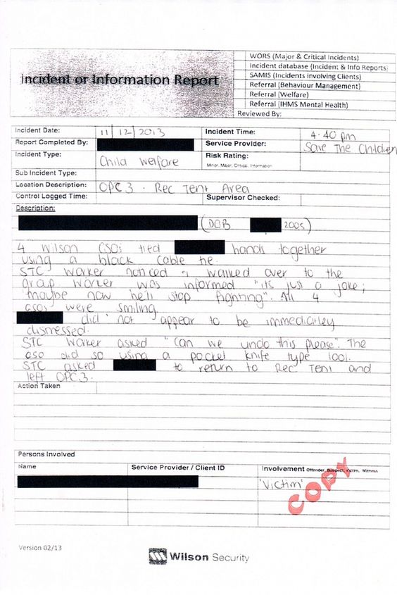 Wilson Security guards handcuffed asylum seeker boy on Nauru as a - how to write an incident report Wilson Security guards handcuffed asylum seeker boy on Nauru as a - how to write an incident report