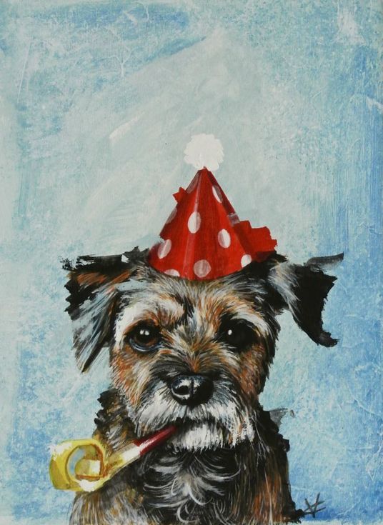 Border Terrier Painting Party Animal Painting Mixed Media