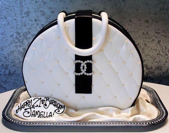 Elegant Black and White Chanel Handbag Cake
