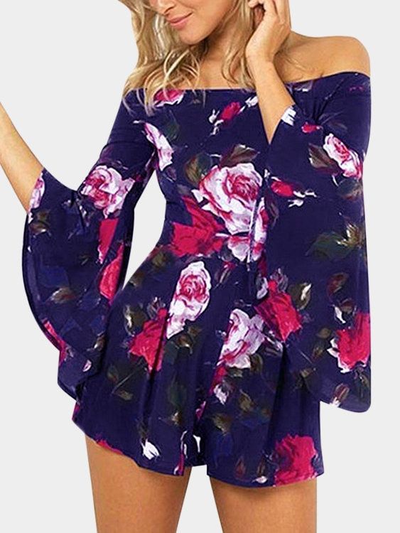 DressUWomen Baggy Long-Sleeve Autumn Shoulder Off Solid Colored Playsuit DressUWomen Baggy Long-Sleeve Autumn Shoulder Off Solid Colored Playsuit