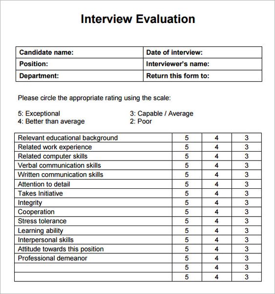 Interview Evaluation - 5+ Free Download for PDF INTERVIEW - staff evaluation form Interview Evaluation - 5+ Free Download for PDF INTERVIEW - staff evaluation form