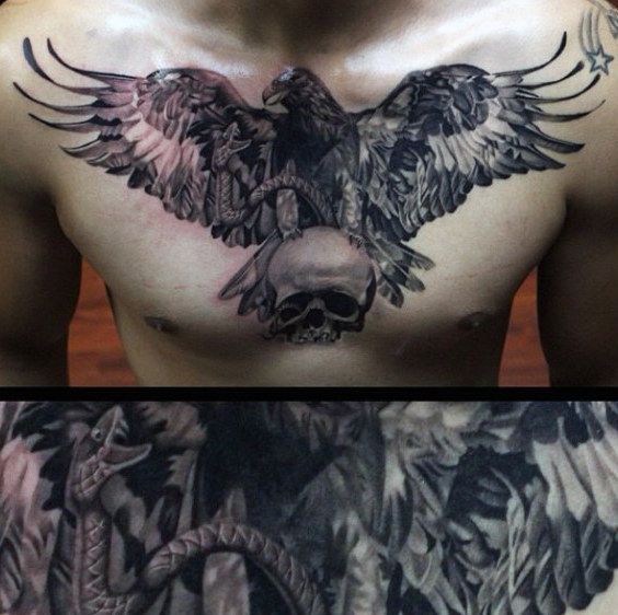 Eagle Snake And Skull Chest Tattoo Theresa Vendetta Tattoos Army Tattoos Old School Tattoo