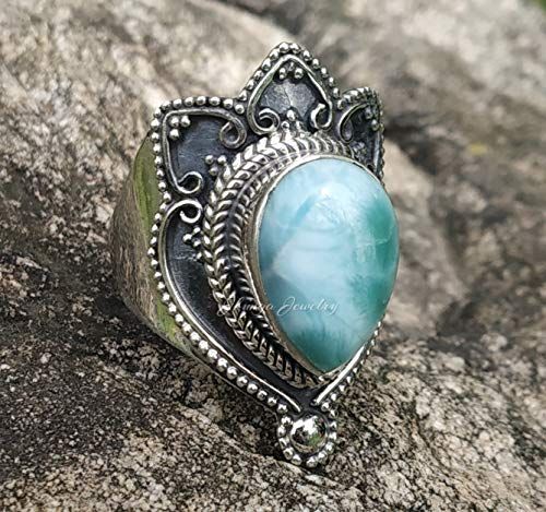 Boho Ring Statement Ring Gemstone Ring Designer Ring,Stone Ring,Women Ring,Crismistmas Gift Handmade Ring 925 Silver Ring Larimar Ring